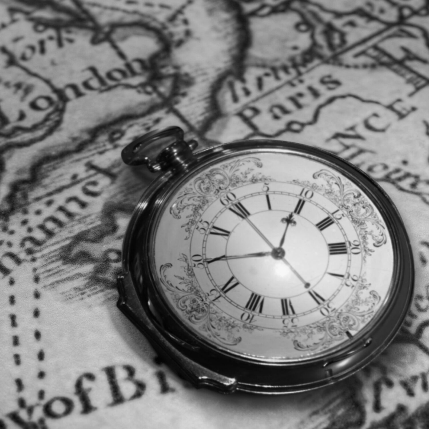 Ancient compass and old map of the UK and Europe