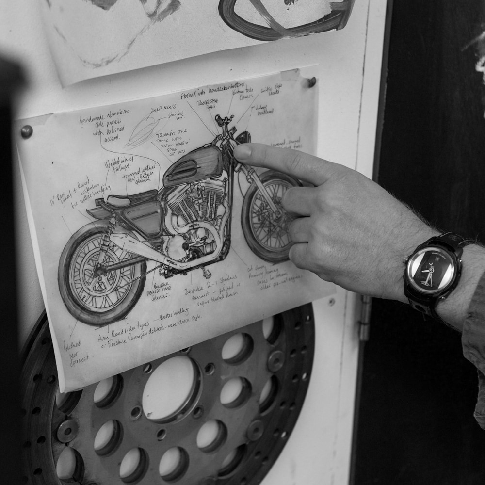 Illustration on the a of a cafe racer motorcycle, Zero West