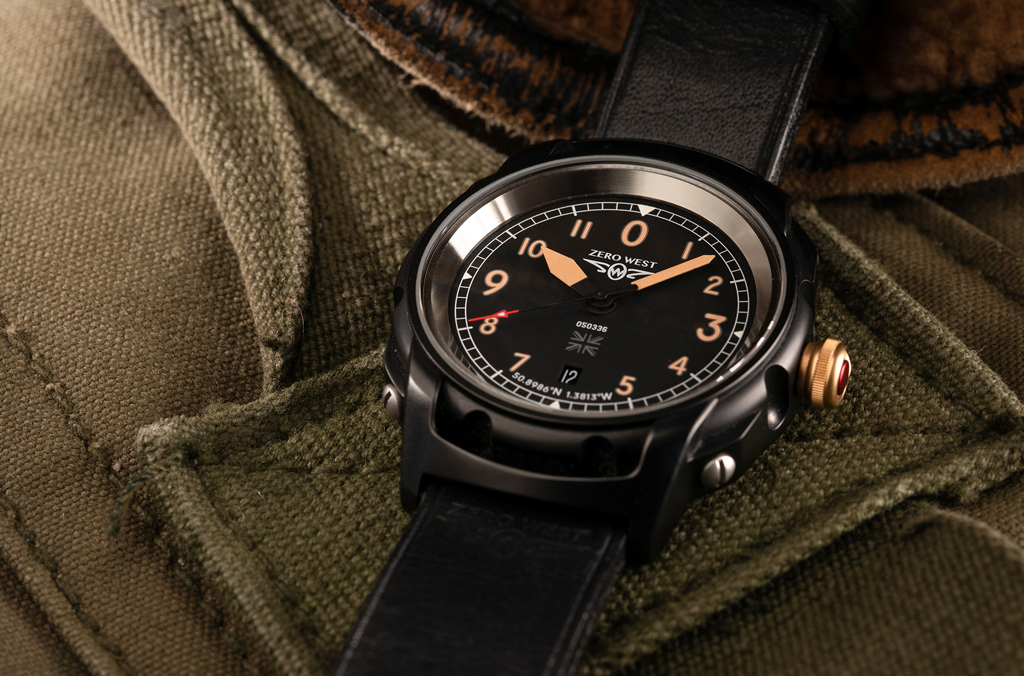 S1 watch on black leather strap