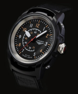 S4 blackout watch on leather strap close up