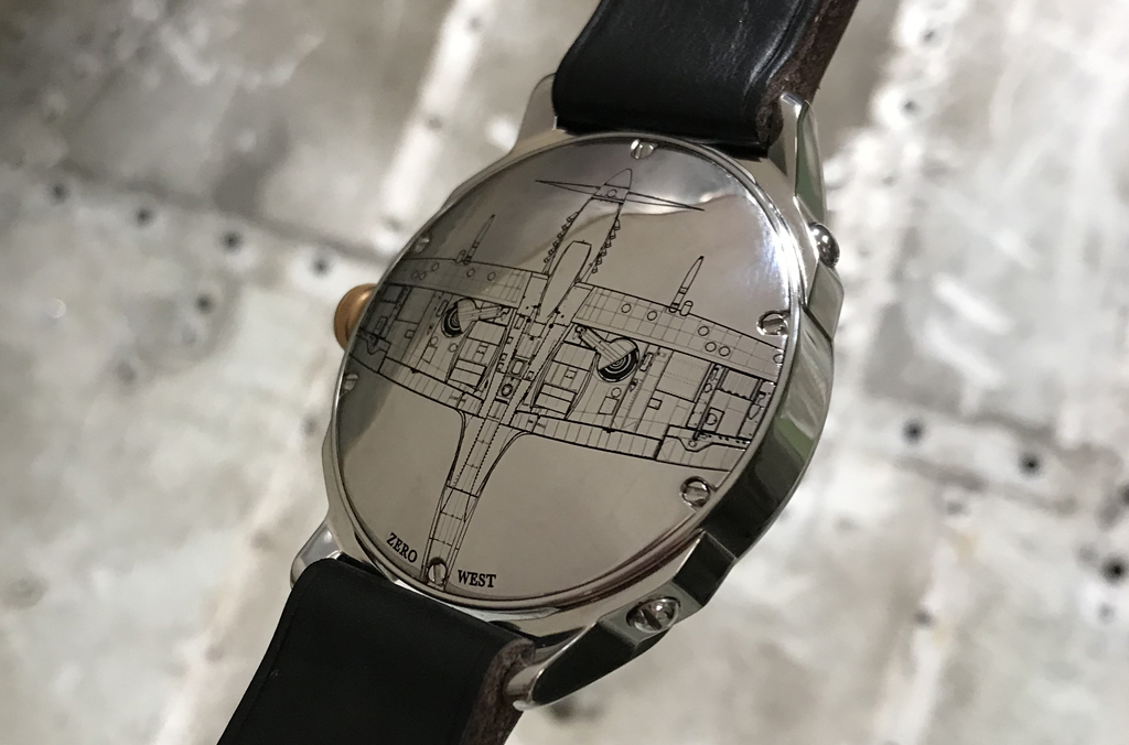 S2 watch back on black leather strap