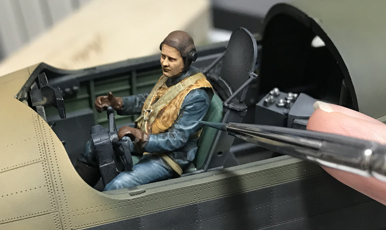 Close up of pilot in Dambuster model