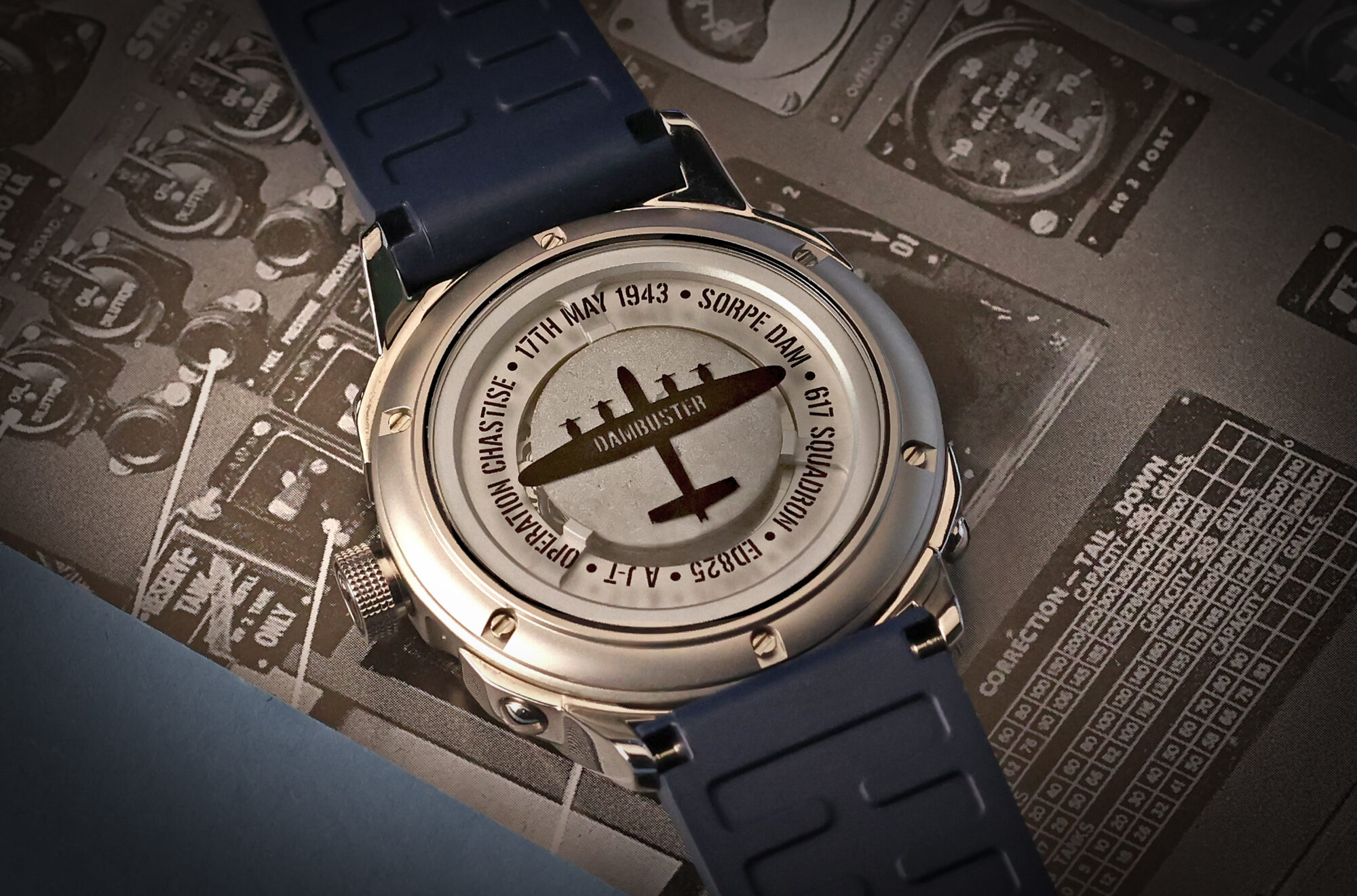 Back of DB-80 watch on blue strap