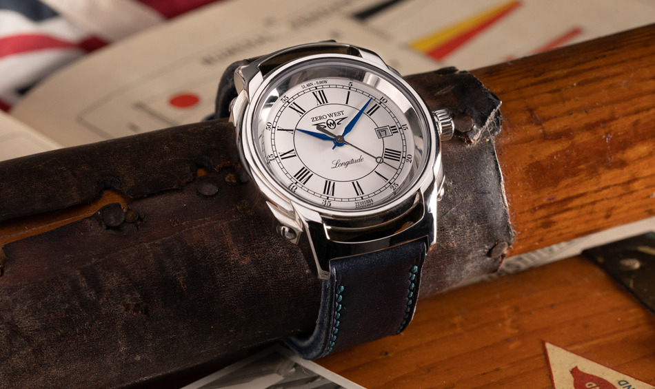 L1 watch on blue leather strap