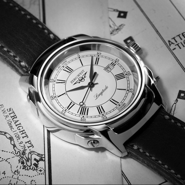L1 watch with black leather strap